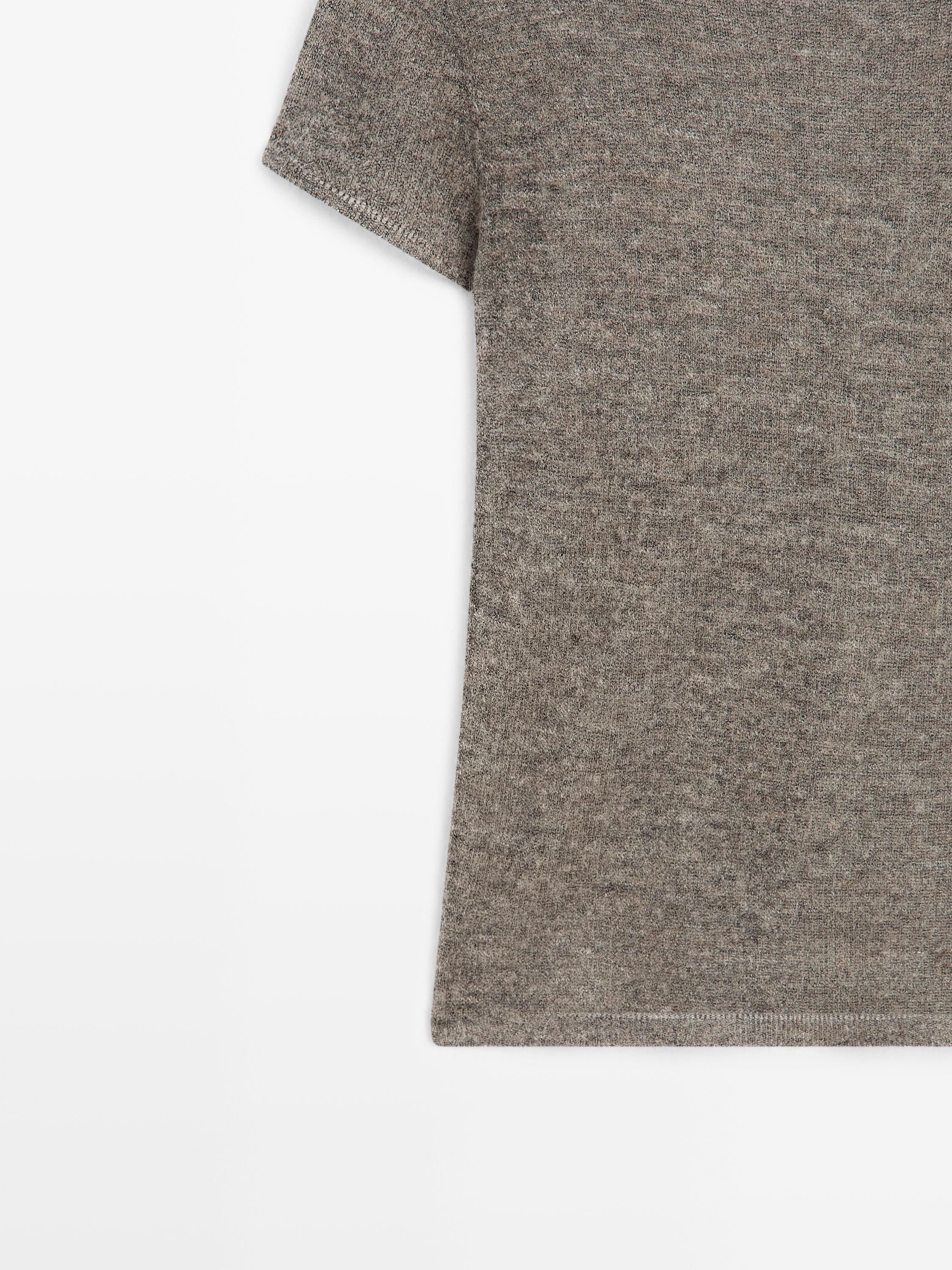 T-shirt en maille ajourée de laine mélangée